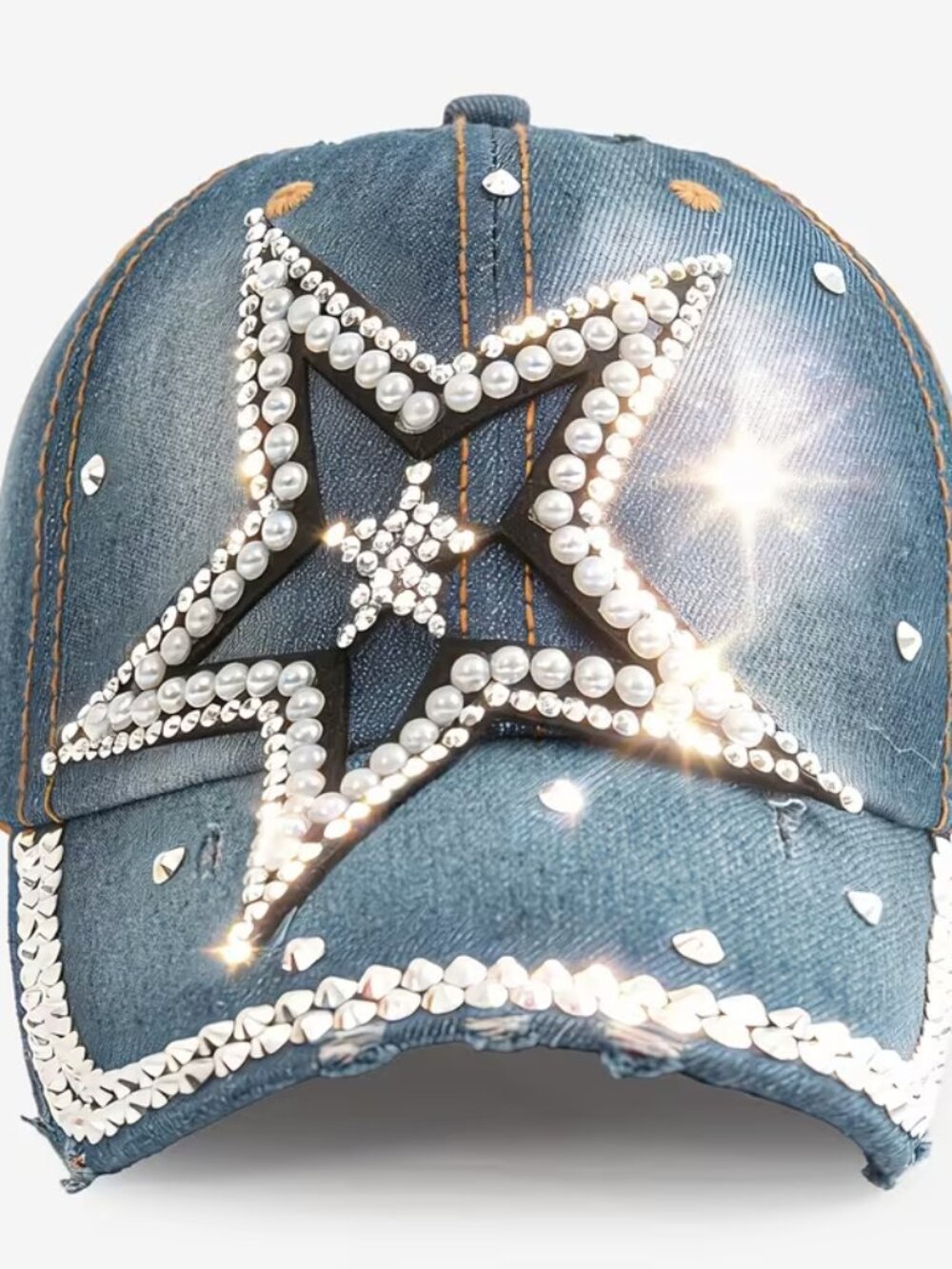 Baseball Hag Unisex Glam Rhinestone And Pearl Star Decor Sun Hat,